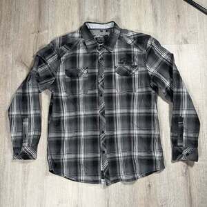 Point Zero Men's Semi Fit Y2K Plaid Long Sleeve Button-Up Shirt Large